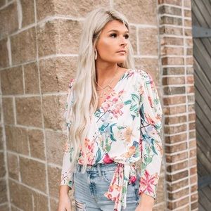 Willow & Root Floral Surplice Mesh Blouse